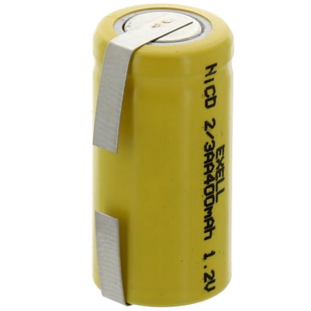 Exell Battery 2/3AA 1.2V 400mAh Rechargeable Battery w/Tabs for DIY, Radios, Power Packs EBC-304-1